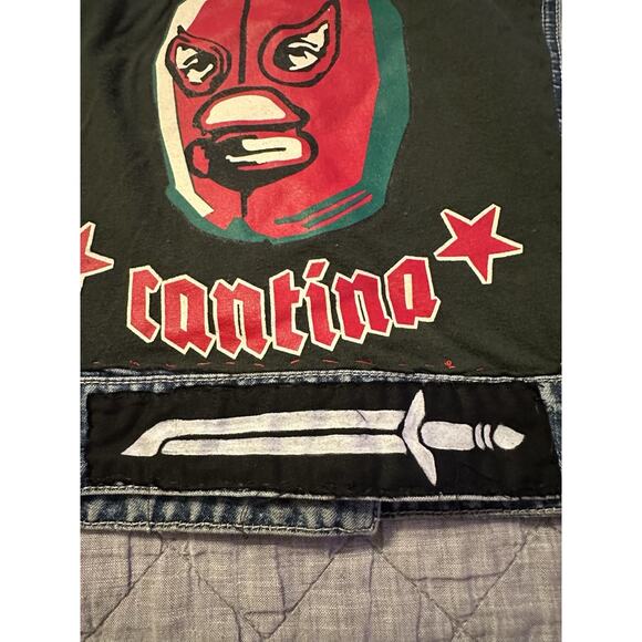 Jean Jacket Vest Rock Punk Patches L Denim Gap Studded Handmade Band Concert - Picture 8 of 11